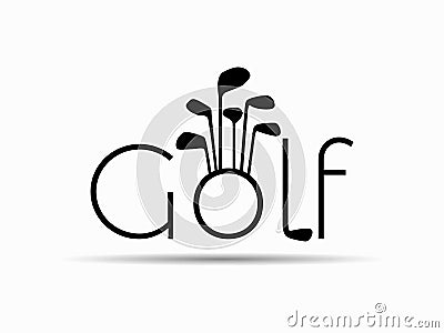Golf text on white background with shadow. Vector Vector Illustration