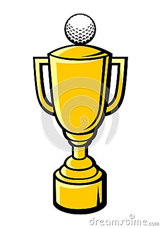 Golf trophy with ball illustration. Sport club item or symbol. Vector Illustration