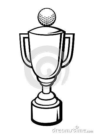 Golf trophy with ball illustration. Sport club item or symbol. Vector Illustration