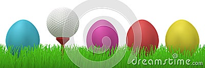 Golfball between easter eggs Cartoon Illustration