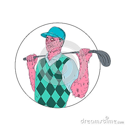 Golfer Golf Club Circle Grime Art Vector Illustration