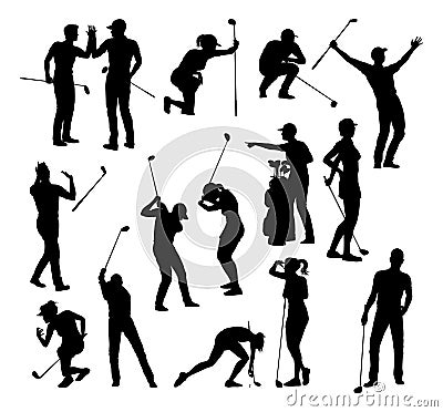 Golfer Golf Sports People Silhouette Set Vector Illustration