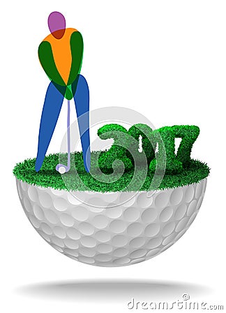 Golfer and numbers of 2017 textured with grass on half golf ball Vector Illustration