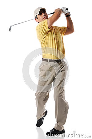 Golfer after swing Stock Photo