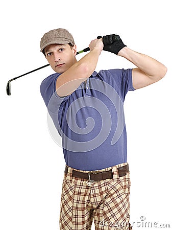 Golfer swinging his club Stock Photo