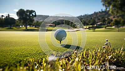 Golfers playing on green grass under the summer sunlight generated by AI Stock Photo