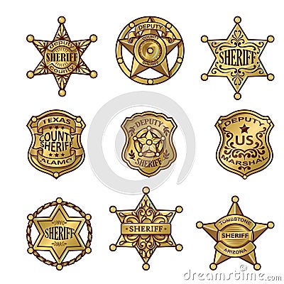 Golgen Sheriff Badges Vector Illustration