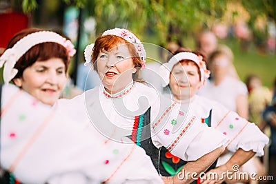 Gomel Belarus. Close Elderly Women In Belarussian Costumes, Cast Editorial Stock Photo