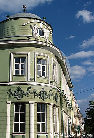 Historical building of modern city bank corner fragment view Stock Photo