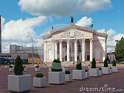 GOMEL, BELARUS - MAY 15, 2019: Lenin Square. Theater and Post Office Editorial Stock Photo