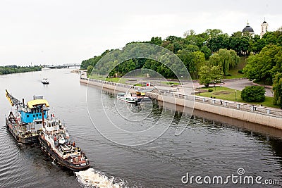 Gomel, Belarus, MAY 18, 2010: The Quay. River Court move along the river Sozh. Editorial Stock Photo