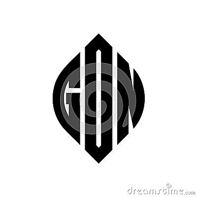 GON circle letter logo design with circle and ellipse shape. GON ellipse letters with typographic style. The three initials form a Vector Illustration