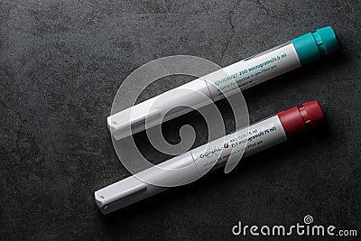Gonal-F and Ovidrel, solution for injection in pre-filled pens Stock Photo