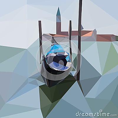 Gondola floats on the water in Venice, Italy Vector Illustration