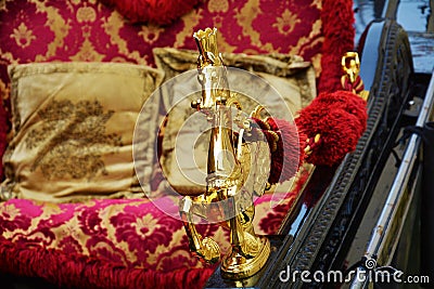 Gondola and golden details, in Venice, Italy, Europe Stock Photo