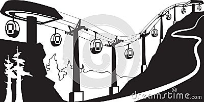 Gondola lift with stations Vector Illustration