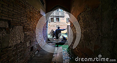 Gondola parking. Venice. Bridges and canals. Italy Editorial Stock Photo