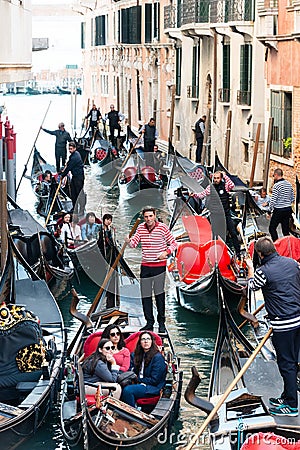 Gondola rush hour in Venice Editorial Stock Photo