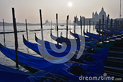 Gondolas with a backdrop of Santa Maria della Salute, Venice Editorial Stock Photo