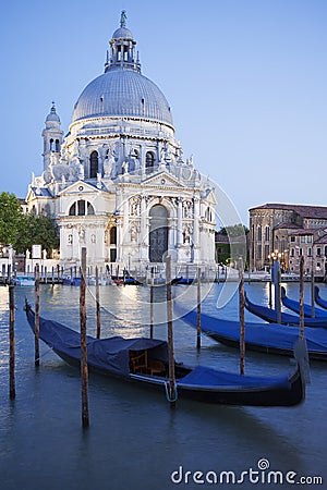 Gondolas on Canal Grande with Basilica Stock Photo