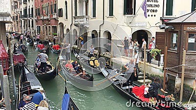 Gondolas traffic in Venezia, Italy. Editorial Stock Photo