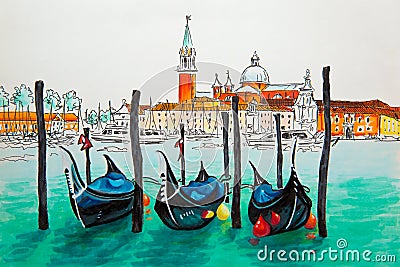 Gondolas in Venice lagoon, Italia Stock Photo
