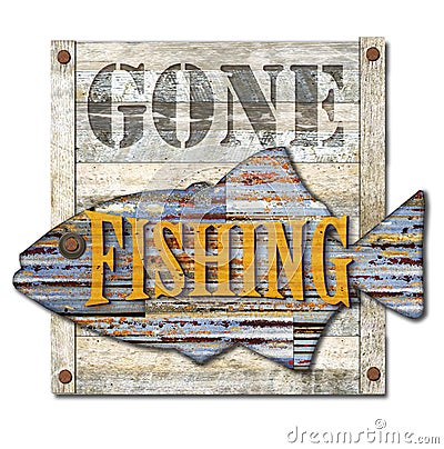 Gone Fishing Sign Art Stock Photo