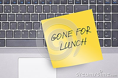 Gone for Lunch Note on Keyboard Stock Photo