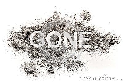 Gone word drawing in ash or dust as lost, disappear Stock Photo