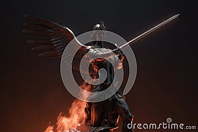 good angel, with burning sword of justice, battles against evil demon Stock Photo