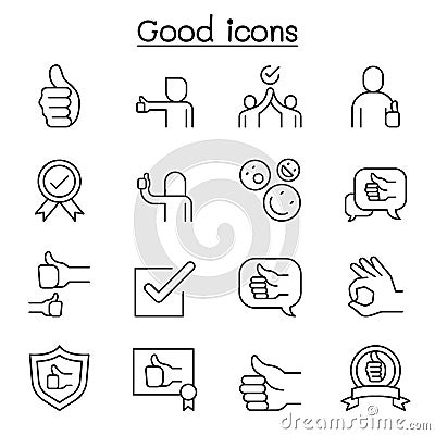 Good, approve, confirm, verify, quality icon set in thin line style Vector Illustration