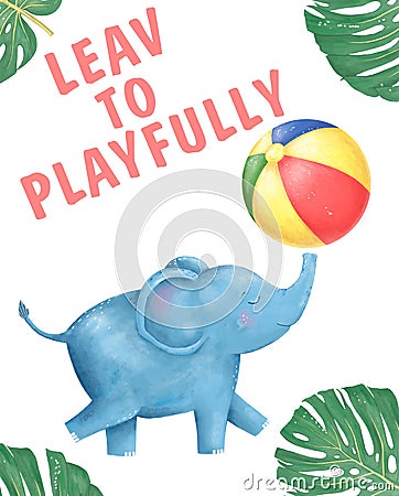 Good Baby Elephant Happy birthday card with cute Elephant Watercolor animal. Cute baby greeting card. Happy Birthday set Stock Photo