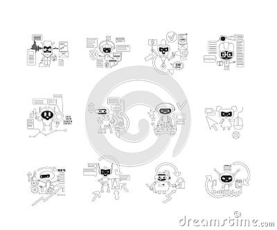 Good and bad bots thin line concept vector illustrations set Vector Illustration