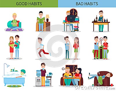 Good and Bad Habits Collection Vector Illustration Vector Illustration