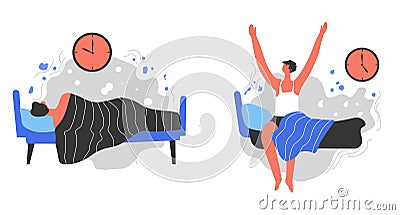 Good and bad habits waking up early and late Vector Illustration