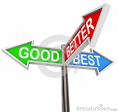 Good Better Best Choices - 3 Colorful Arrow Signs Stock Photo