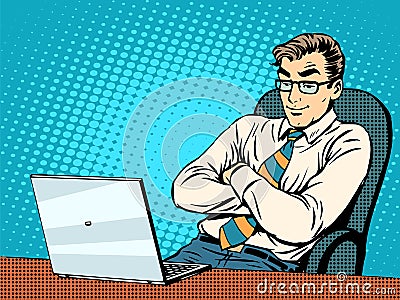 Good businessman at laptop Vector Illustration