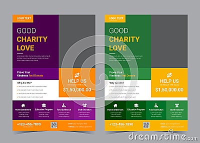 good charity flyer template. donation flyer template promotion. kindness donation Vector Illustration