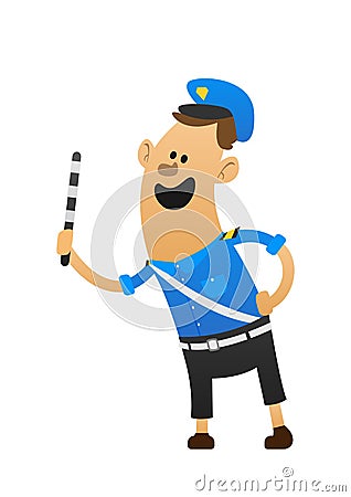 Good cheerful policeman smiling and a baton Vector Illustration