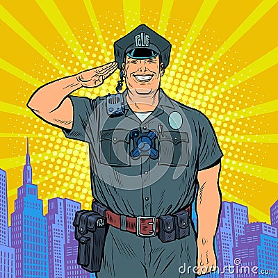 A good cop salutes. Police work Vector Illustration