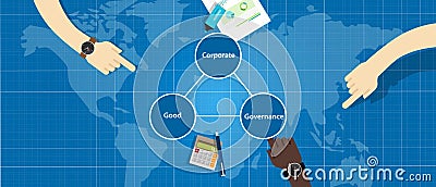 Good Corporate Governance concept. accountable organization transparent management symbol with hands. Vector Illustration