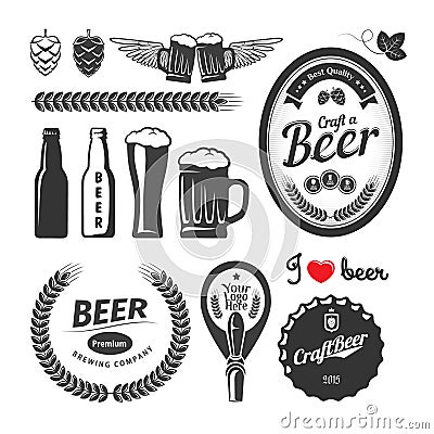 Good craft beer brewery labels, emblems and design elements. Vintage vector set Vector Illustration