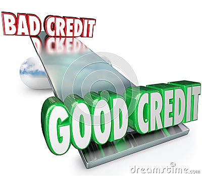 Good Credit Vs Bad See Saw Balance Scale Improve Rating Stock Photo