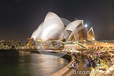 Good Evening Sydney Opera House and Harbor Bridge at dusk Editorial Stock Photo