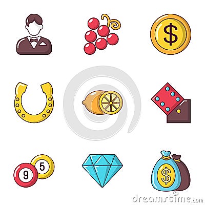 Good fortune icons set, cartoon style Vector Illustration