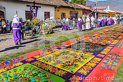 Good Friday carpet, Antigua, Guatemala Editorial Stock Photo