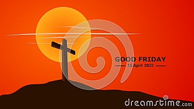 Good Friday. Crucifixion Of Jesus Christ illustration. Cross at sunset. Vector Illustration