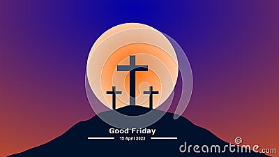 Good Friday. Crucifixion Of Jesus Christ illustration. Cross at sunset. Vector Illustration