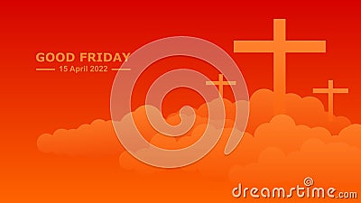 Good Friday. Crucifixion Of Jesus Christ illustration. Cross at sunset. Vector Illustration