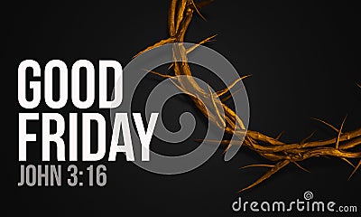 Good Friday John 3:16 Gold Crown of Thorns 3D Rendering Stock Photo